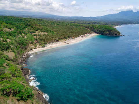 Indonesia, Bali, Karangasem, Aerial view of virgin beach