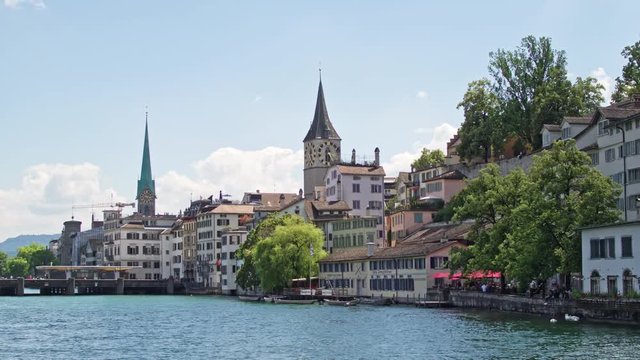 The embankment of the Limmat river and the part of old Zurich.