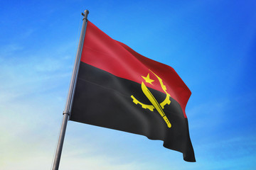 Angola flag waving on the blue sky 3D illustration