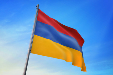 Armenia flag waving on the blue sky 3D illustration