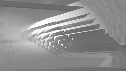 Abstract modern futuristic and organic Architecture in shape of round tube tunnel With volume mist Light . 3d Render Illustration background