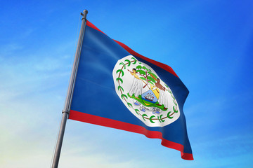 Belize flag waving on the blue sky 3D illustration