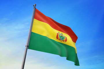 Bolivia flag waving on the blue sky 3D illustration