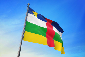Central African Republic flag waving on the blue sky 3D illustration
