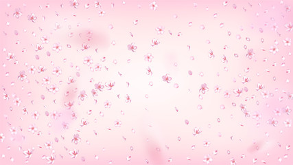 Nice Sakura Blossom Isolated Vector. Beautiful Falling 3d Petals Wedding Texture. Japanese Beauty Spa Flowers Illustration. Valentine, Mother's Day Realistic Nice Sakura Blossom Isolated on Rose