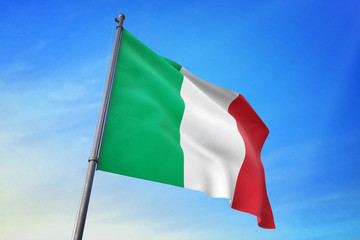 Italy flag waving on the blue sky 3D illustration
