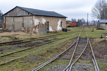 Fototapeta premium Old narrow-gauge railway tracks. Roundhouse in Central Europe.
