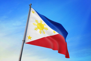 Philippines flag waving on the blue sky 3D illustration