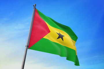 Sao Tome and Principe flag waving on the blue sky 3D illustration