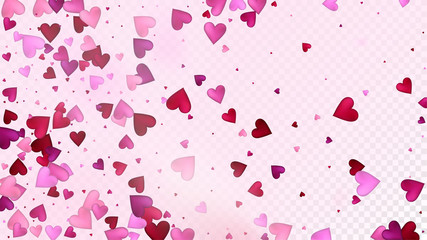 Falling Hearts Vector Confetti. Valentines Day Tender Pattern. Rich VIP Gift, Birthday Card, Poster Background Valentines Day Decoration with Falling Down Hearts Confetti. Beautiful Pink Design