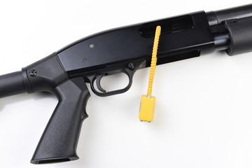 Gun Lock Inserted into the mechanism  of a Shotgun