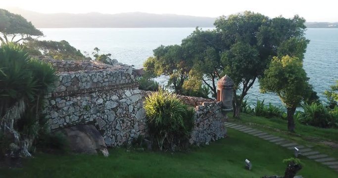 Drone footage of the S&radic;&pound;o Jos&radic;&copy; da Ponta Grossa Fort in Florian&radic;&ge;polis, Brazil.