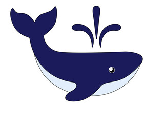 Whale is an animal. Cute image of a marine mammal. Picture for children whale blue with a dummy from the back. Picture with a whale.