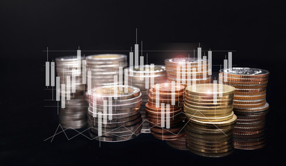International financial consulting and rows of coins for finance and banking concept with business...