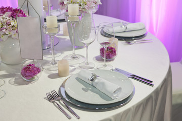 Table set for an event party or wedding reception