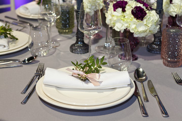 Table set for an event party or wedding reception