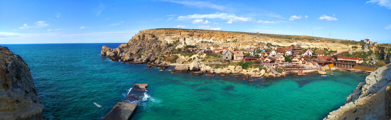 Malta, Europe, Popeye Village - Panorama - Beautiful Panoramic View