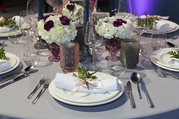 Table set for an event party or wedding reception
