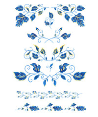 Leaves and flowers design elements for your decorations.. Vector illustration on white background with floral frame.