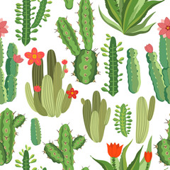 botanical illustration with Peruvian cactus. Vector seamless pattern on black and white geometric background. Summer plants.