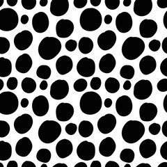 Geometrical background with uneven circles. Abstract round seamless pattern. Hand drawn dots pattern on white background. Vector illustration.  