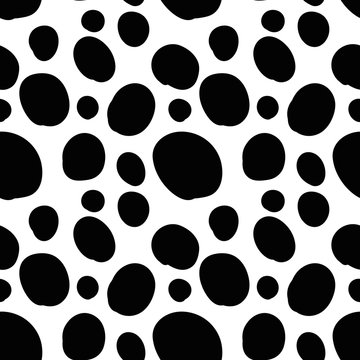 Geometrical background with uneven circles. Abstract round seamless pattern. Hand drawn dots pattern on white background. Vector illustration.  