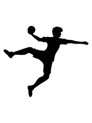Fototapeta na wymiar silhouette umriss handball ball werfen punkten springen einwurf verein fan team mannschaft clipart design mann junge spaß sport cool
