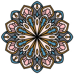 Colorful mandala. Ornamental round doodle flower isolated on white background. Vector illustration. 