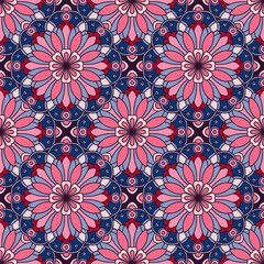 Abstract seamless pattern with mandala flower. Mosaic, tile. Floral background. Vector illustration.   