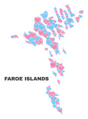 Mosaic Faroe Islands map of lovely hearts in pink and blue colors isolated on a white background. Lovely heart collage in shape of Faroe Islands map. Abstract design for Valentine illustrations.