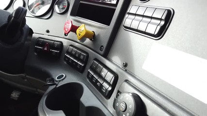 Inside truck looking at controls