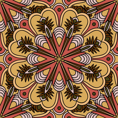 Abstract seamless pattern with mandala flower. Mosaic, tile. Floral background. Vector illustration.   