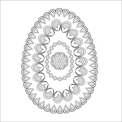Black and white coloring Easter eggs, mandalas. Illustration of zen art style.