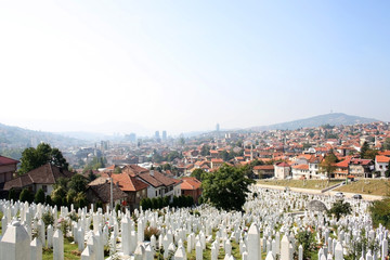 Aerial view of Sarajevo from Yellow Fortress on a sunny day.