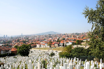 Aerial view of Sarajevo from Yellow Fortress on a sunny day.