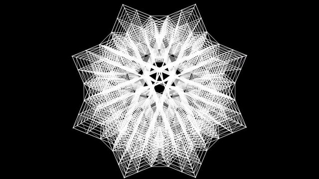 3d Rub el Hizb of white particles rotating on black background.