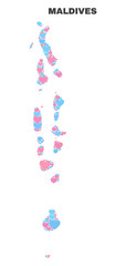 Mosaic Maldives map of love hearts in pink and blue colors isolated on a white background. Lovely heart collage in shape of Maldives map. Abstract design for Valentine illustrations.