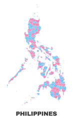 Mosaic Philippines map of lovely hearts in pink and blue colors isolated on a white background. Lovely heart collage in shape of Philippines map. Abstract design for Valentine decoration.