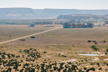 Fototapeta premium View from a mesa of the road leading to Acoma Pueblo, New Mexico, USA