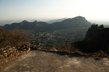 Panoramic view form Tepozteco mountain, Tepoztlan, Morelos, Mexico.