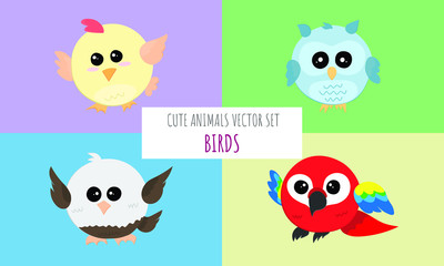 Cute animals vector set - birds