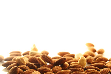 Cashew and Almond nut on white background