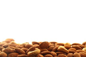 Cashew and Almond nut on white background