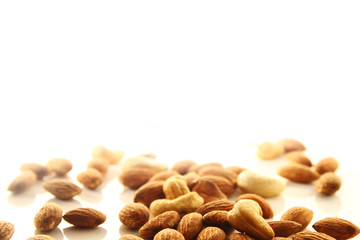 Cashew and Almond nut on white background