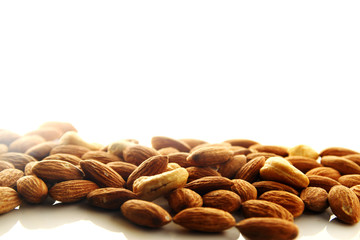 Cashew and Almond nut on white background