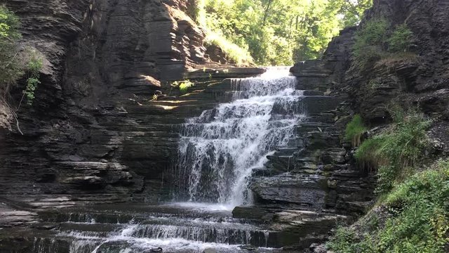 Cascadilla Falls on a summer day in Ithaca, NY, the Finger Lakes Region of New York State