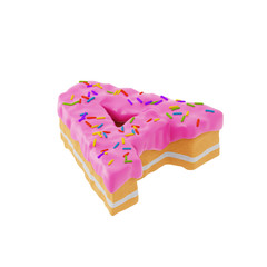 Isolated letter shaped cake with icing and sprinkles on top on isometric view