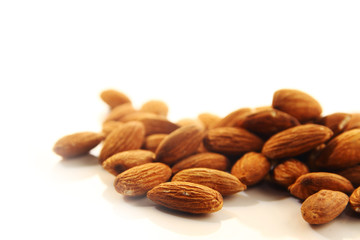 Almond and cashew nut on white background