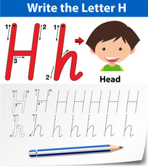 Letter H tracing alphabet worksheets