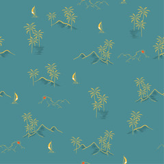 Retro Hand drawn summer  island tropical  seamless pattern vector regular repeat design for fashion,wallpaper,and all prints